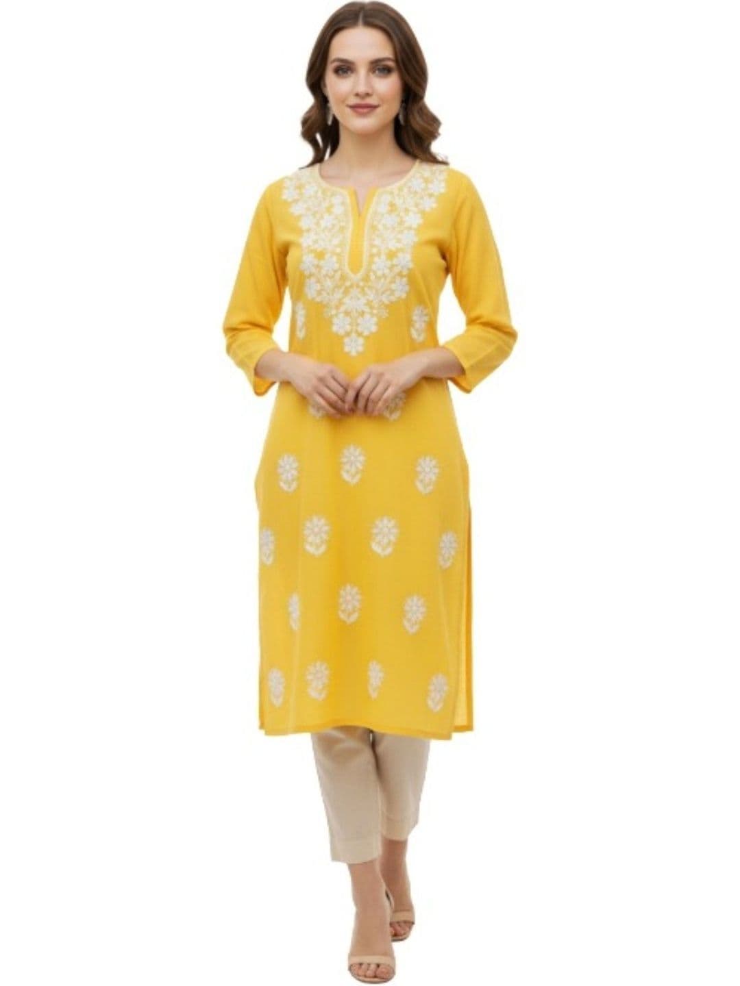 ZAMDAA Women Ethnic Motifs Embroidered Chikankari Kurta - view 1