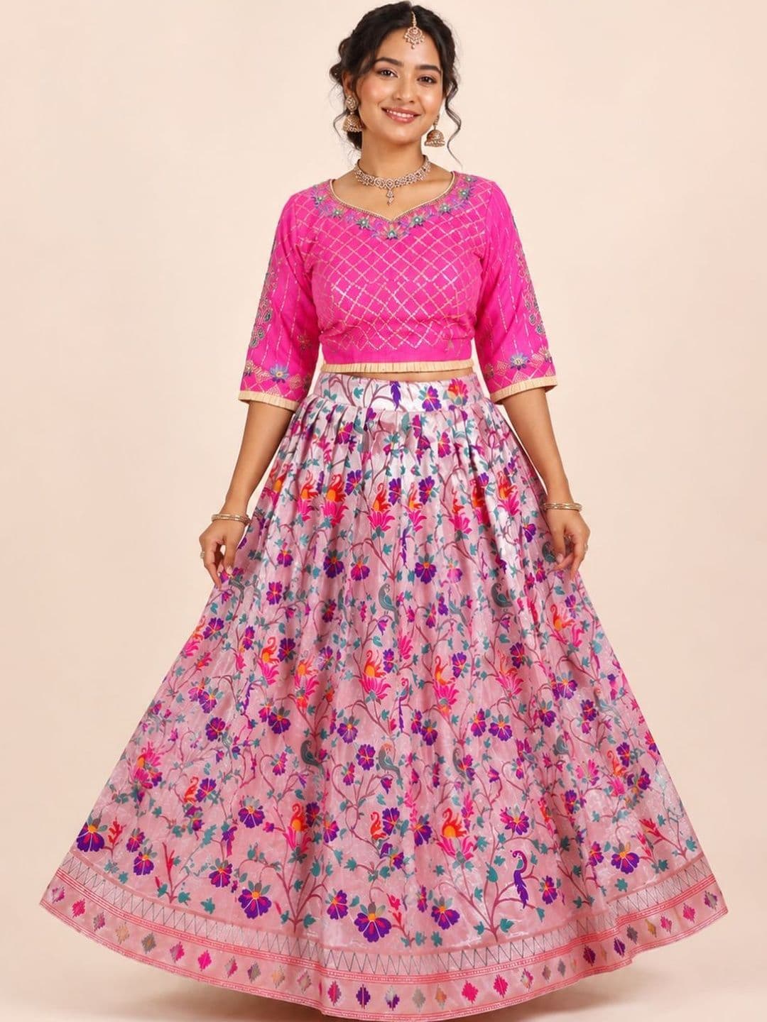 Avishya Embroidered Semi-Stitched Lehenga & Ready to Wear Blouse With Dupatta - view 1