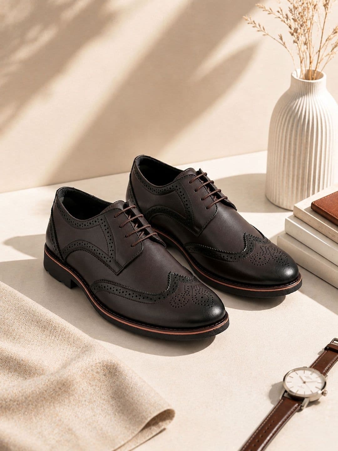 House of Pataudi Men Textured Round Toe Lace-Ups Brogues Formal Shoes - view 1