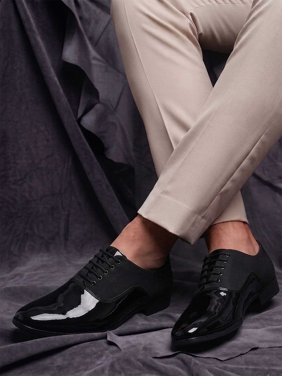 HERE&NOW Men Charcoal Textured Formal Lace-Up Oxfords Shoes - view 1
