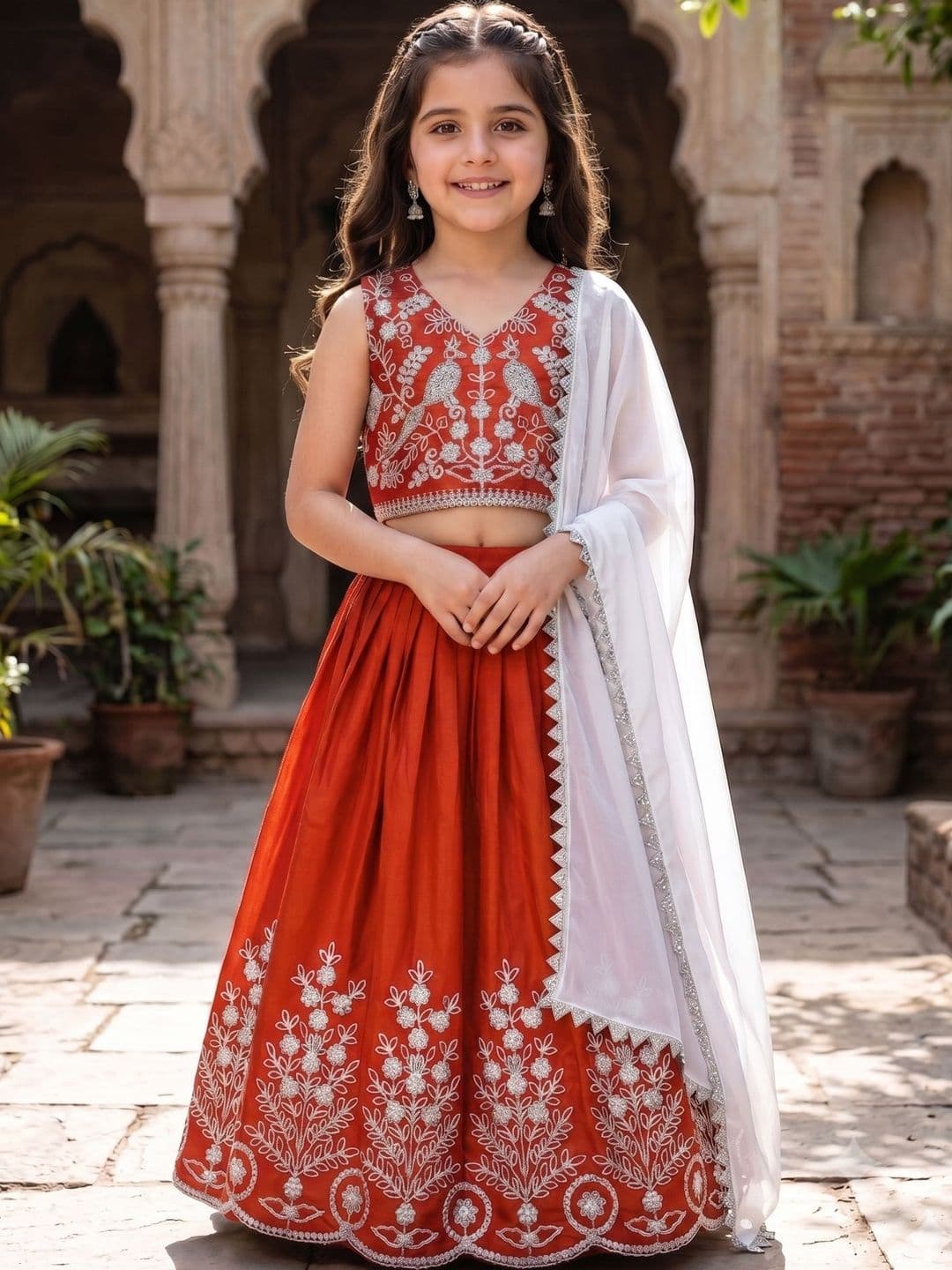 KALINI Girls Embroidered Beads and Stones Ready to Wear Lehenga & Blouse With Dupatta - view 1