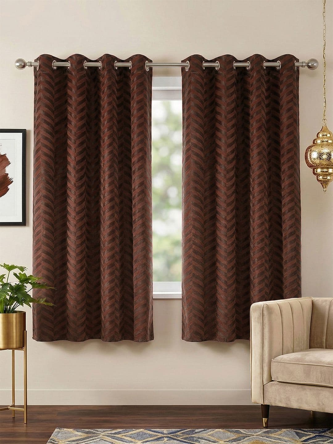 Story@home Brown Set of 2 Geometric Room Darkening Window Curtain - view 1