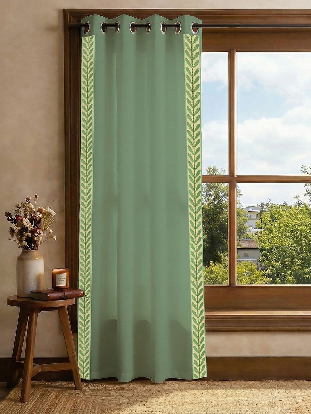 URBAN SPACE Green Floral Door Curtain - view 1