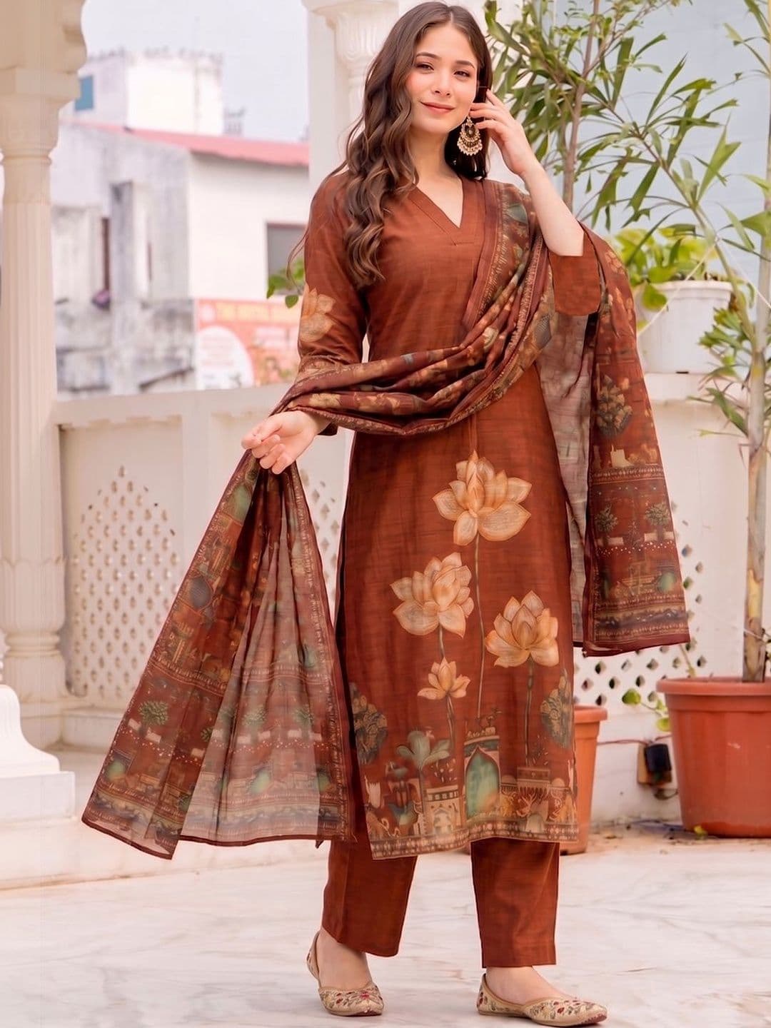 SZN Women Floral Printed Regular Kurta with Trousers & With Dupatta - view 1