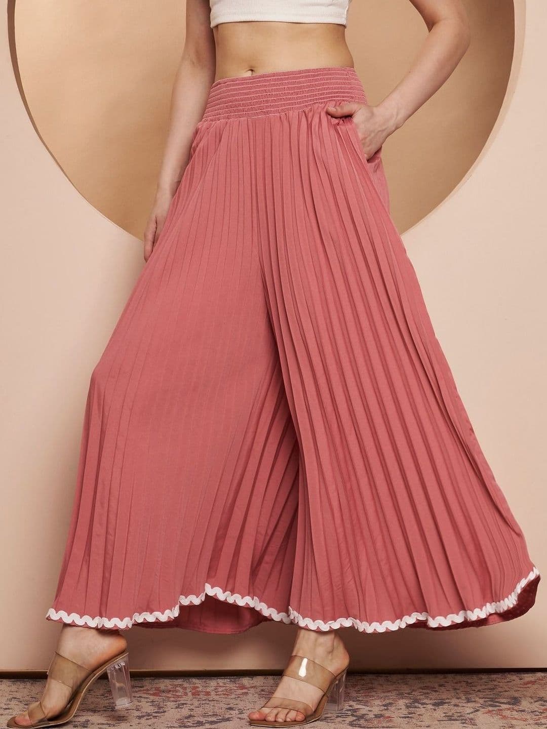 ZWERLON Women Accordion Pleated Maxi Flared Palazzos - view 1