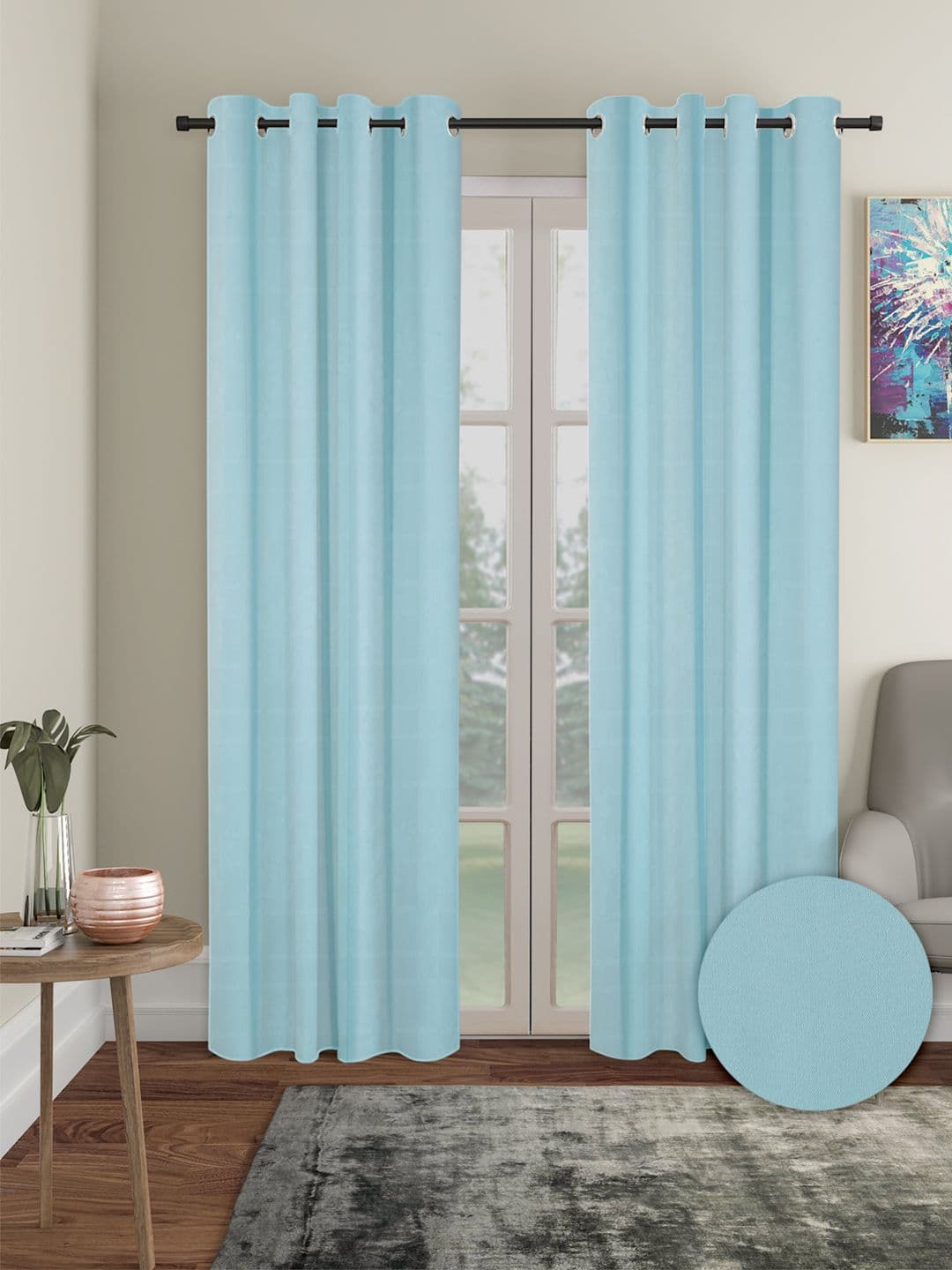 Cortina Blue 2 Pieces Black Out Long Door Curtains - view 1