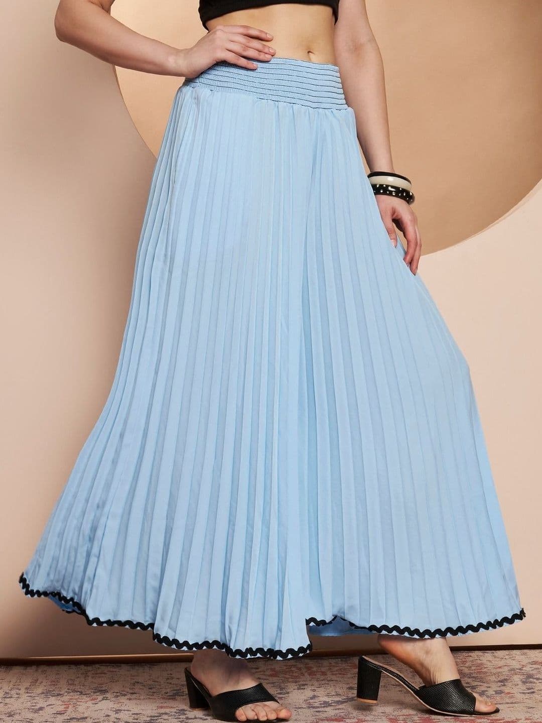 ZWERLON Women Accordion Pleated Front Slit Maxi Divided Skirt - view 1