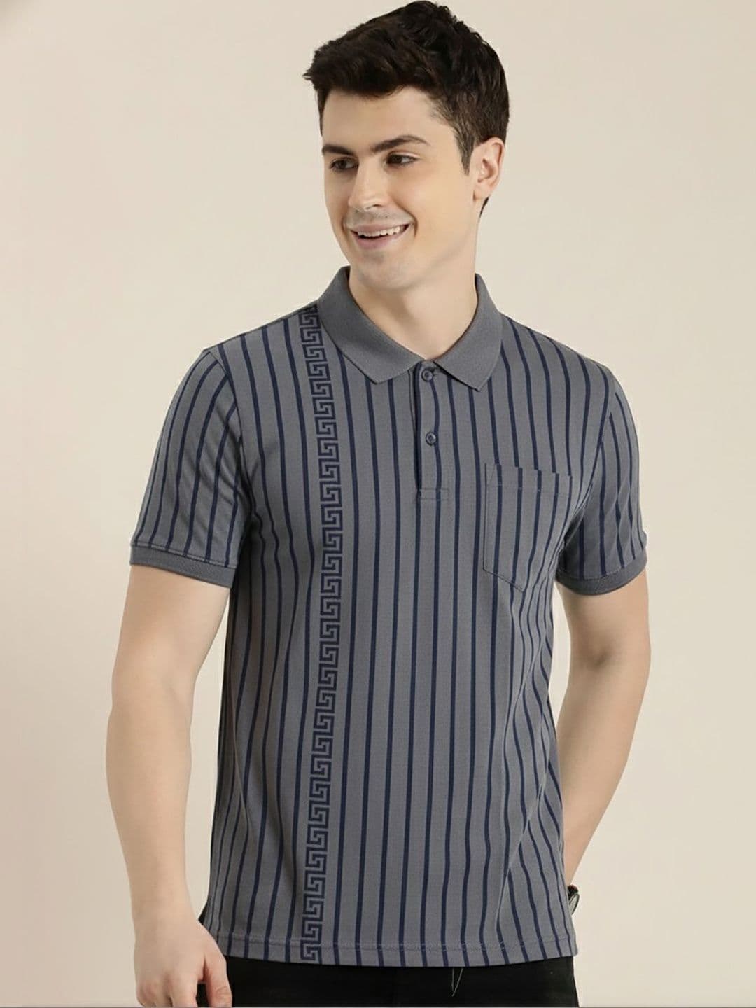 Kook N Keech Striped Polo Collar Pockets T-shirt - view 1