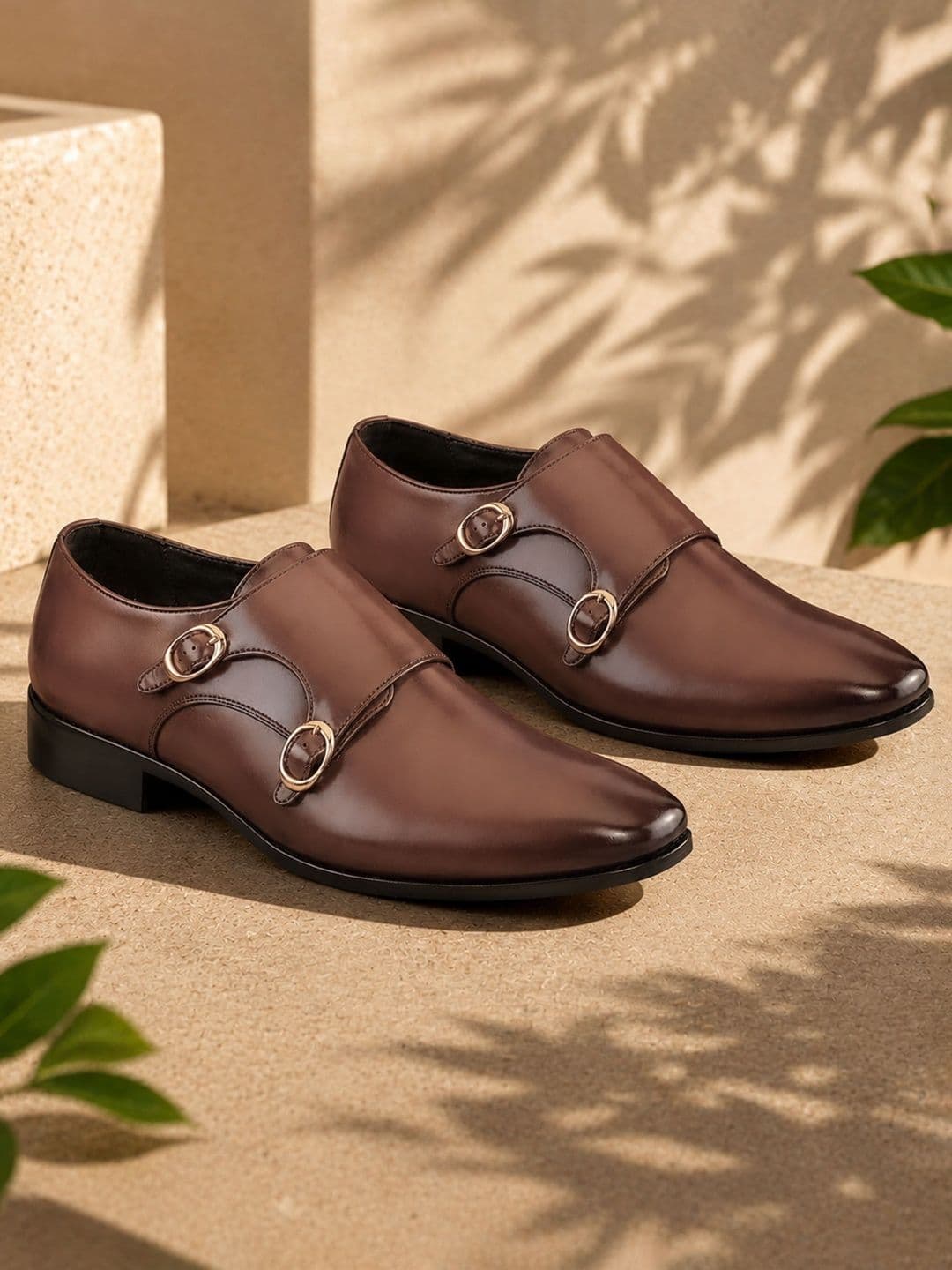 House of Pataudi Men Pointed Toe Buckle Monk Formal Shoes - view 1