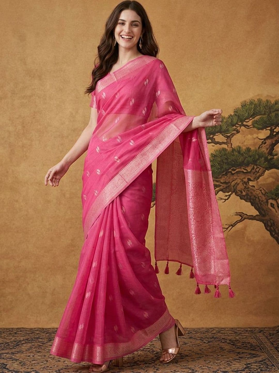 Sangria Woven Design Zari Pure Cotton Handloom Kanjeevaram Saree - view 1