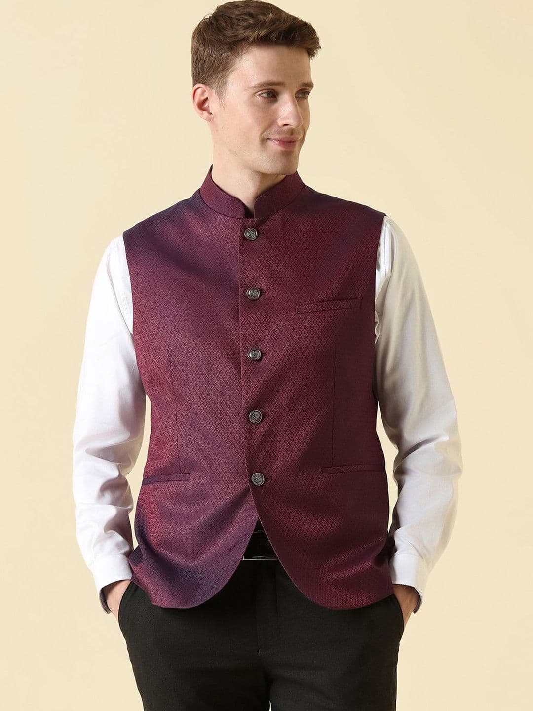 Allen Solly Textured Mandarin Collar Nehru Jackets - view 1