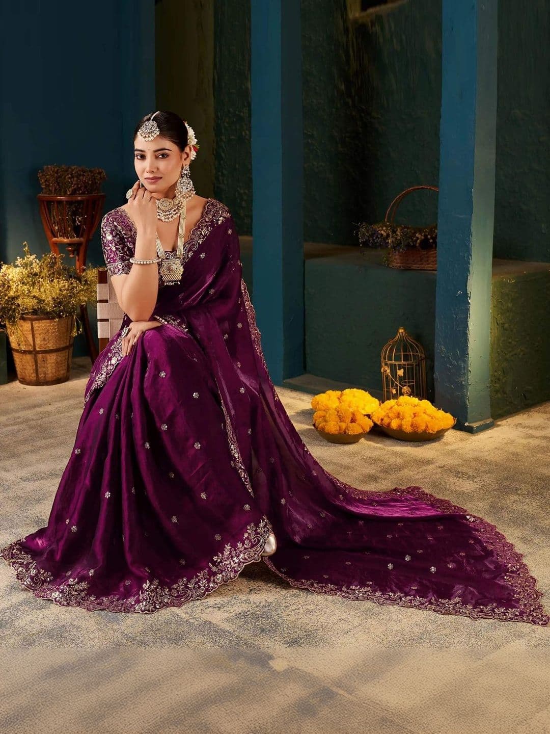 Zili Embellished Embroidered Heavy Work Saree - view 1