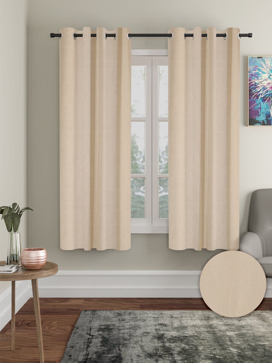 Cortina Cream-Coloured 2 Pieces Black Out Window Curtains - view 1