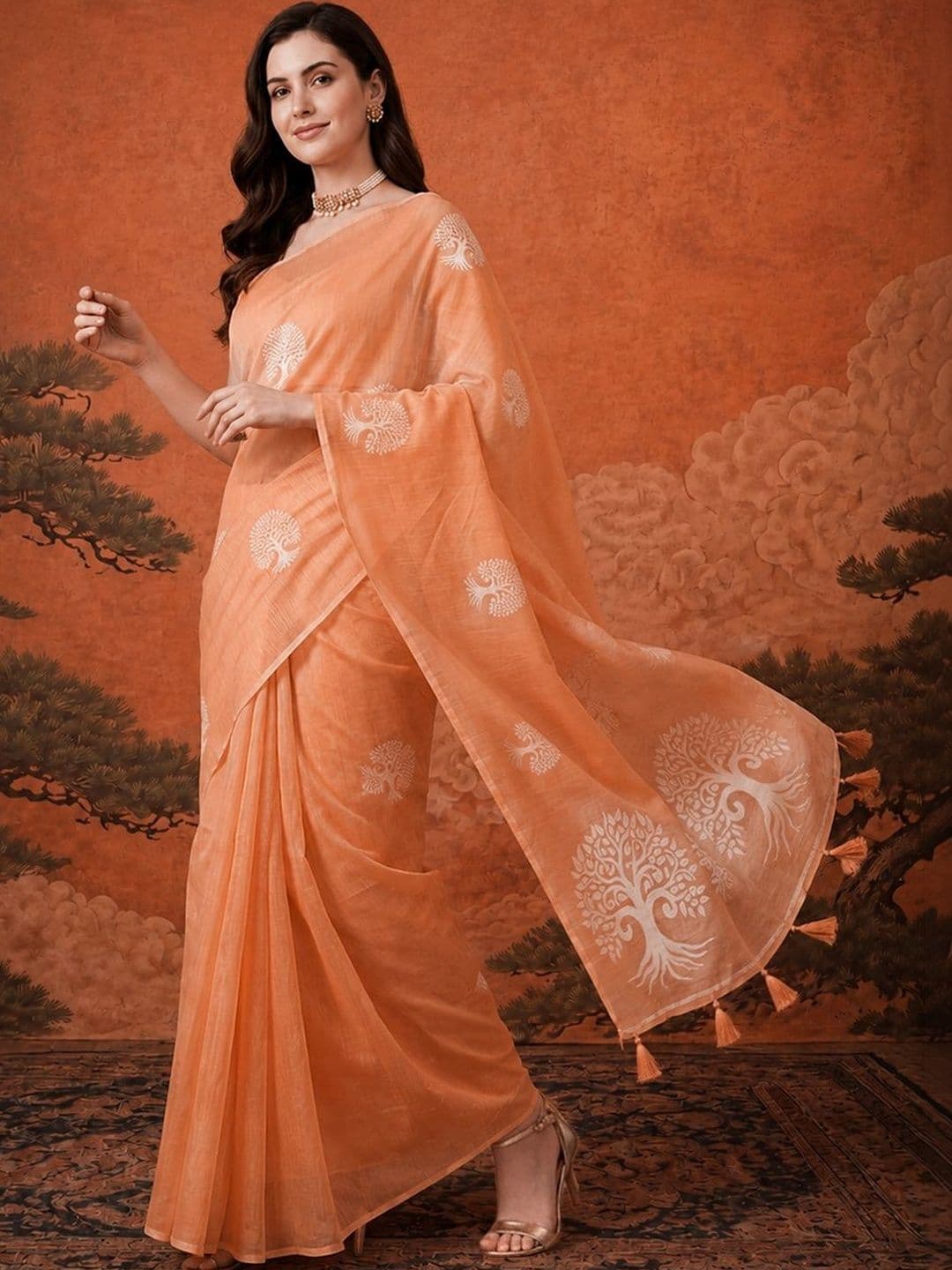 Sangria Ethnic Motifs Zari Pure Cotton Handloom Kanjeevaram Saree - view 1