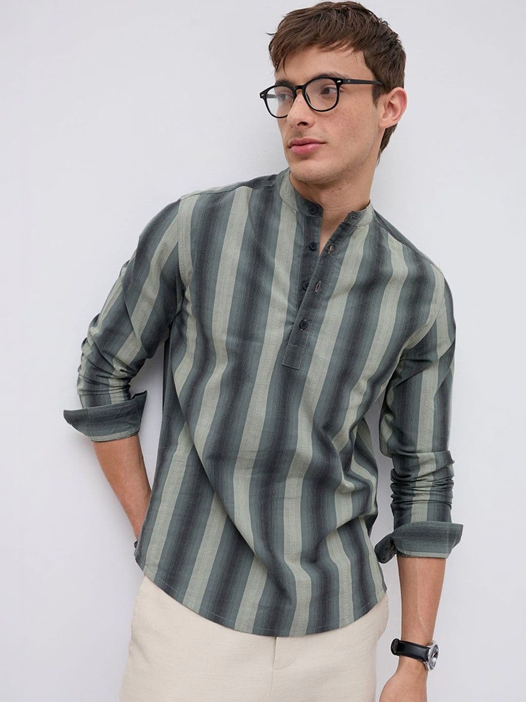 VASTRADO Forest Rhythm Multi Stripes Kurta - view 1