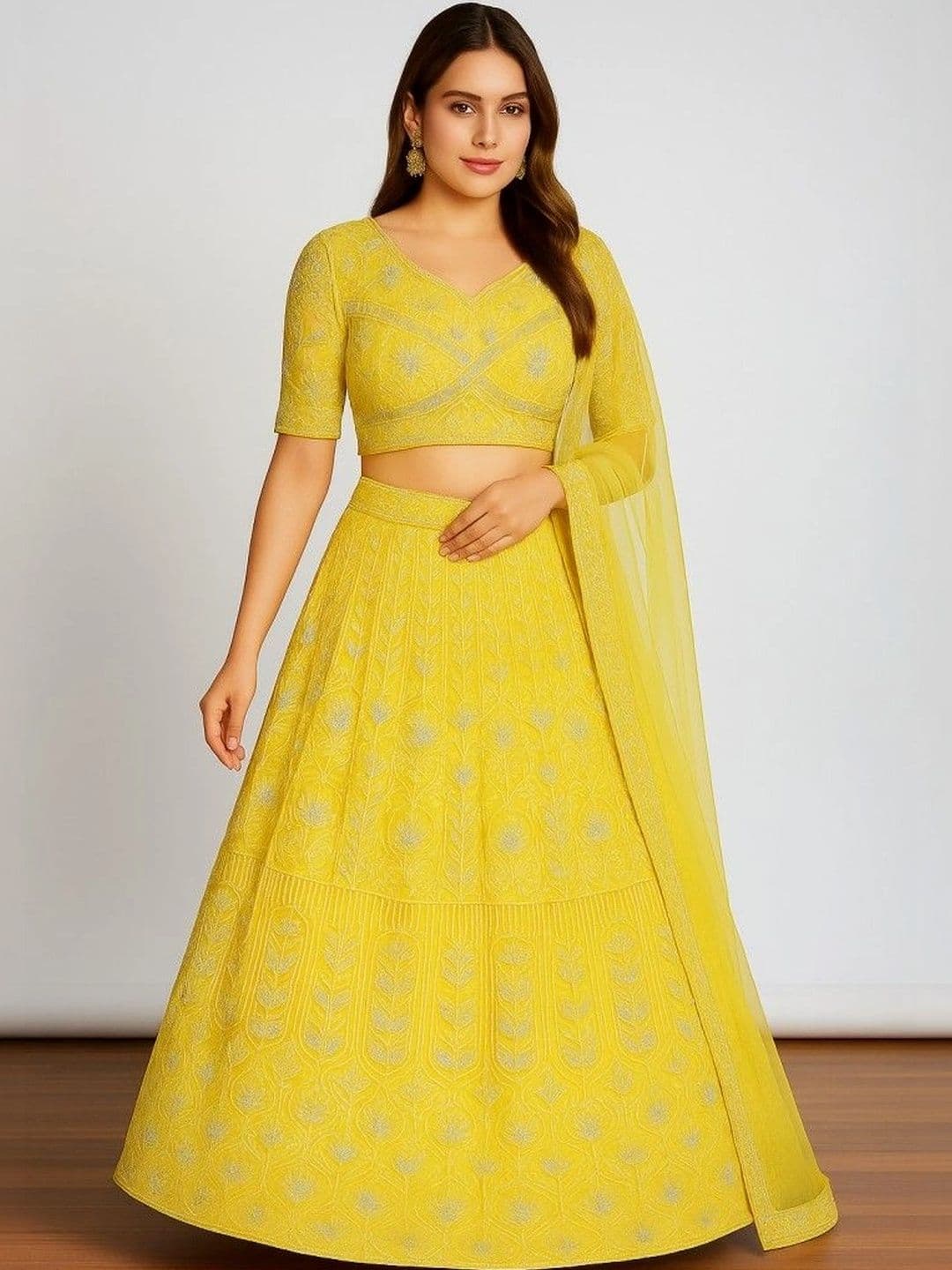 LEGACY ETHNIC Embroidered Thread Work Semi-Stitched Lehenga & Blouse Taping - view 1