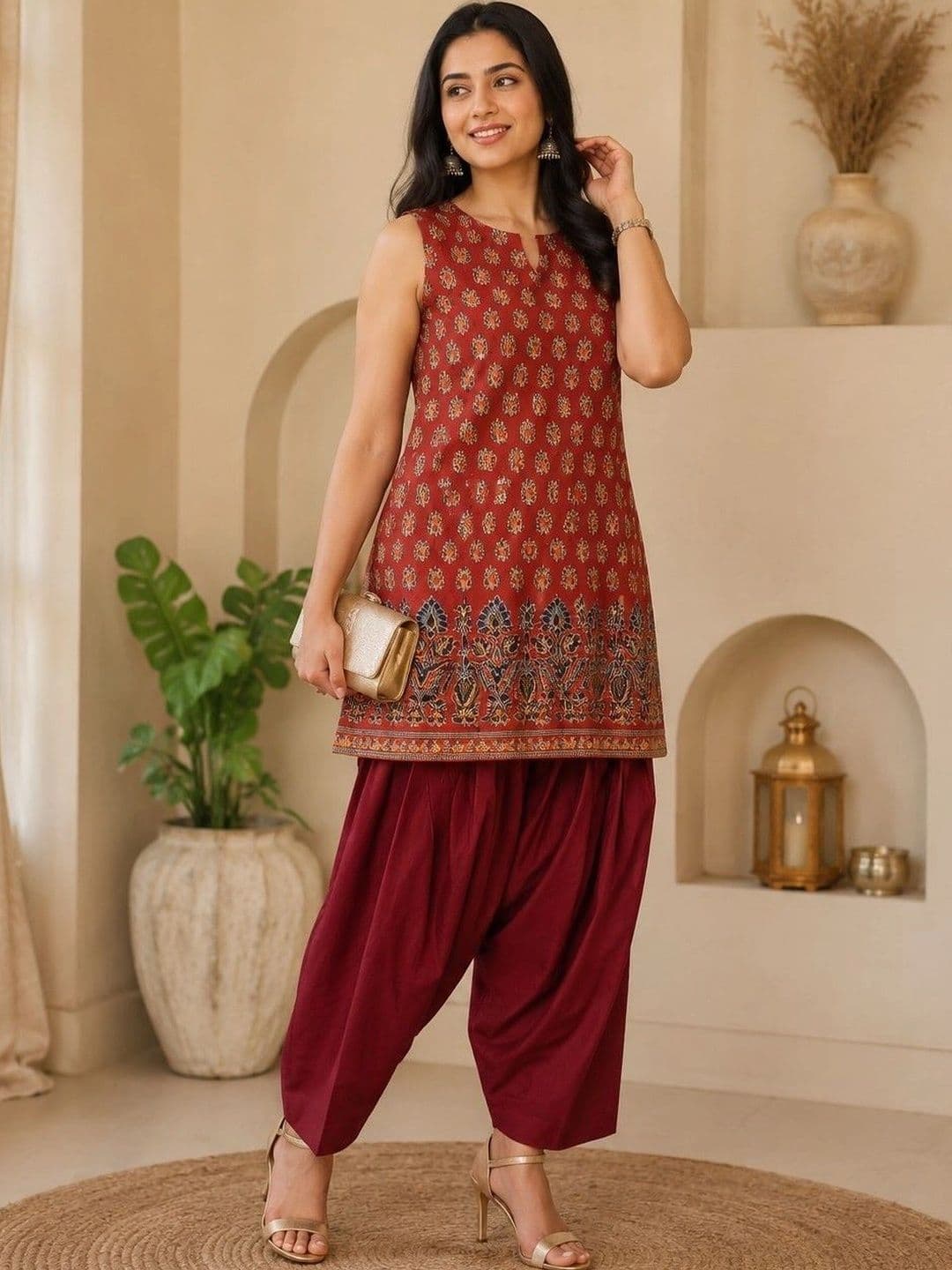 Sangria Women Ethnic Motifs Printed Regular Pure Cotton Kurta with Patiala - view 1