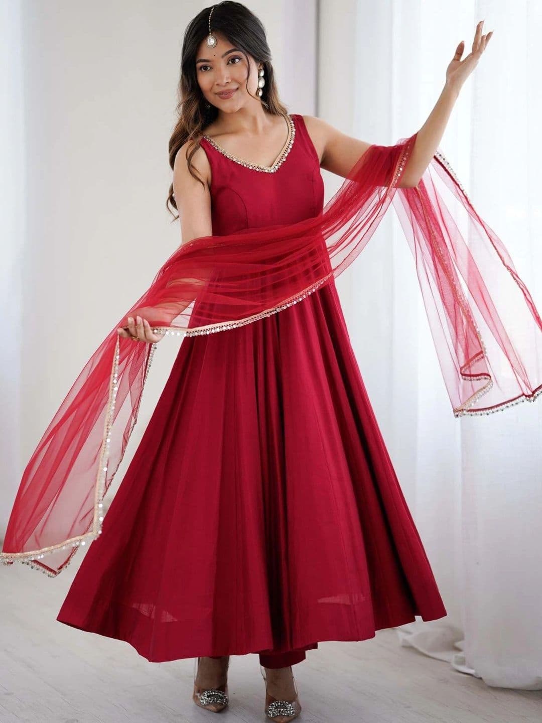 Anokhi Attire Women Regular Chanderi Silk Kurta with Trousers & With Dupatta - view 1
