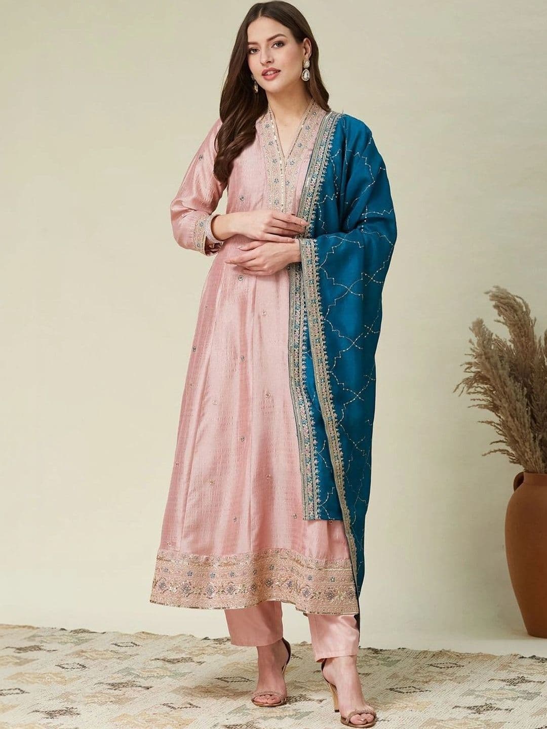 SMIT Women Ethnic Motifs Embroidered Regular Thread Work Kurta with Trousers & With Dupatta - view 1