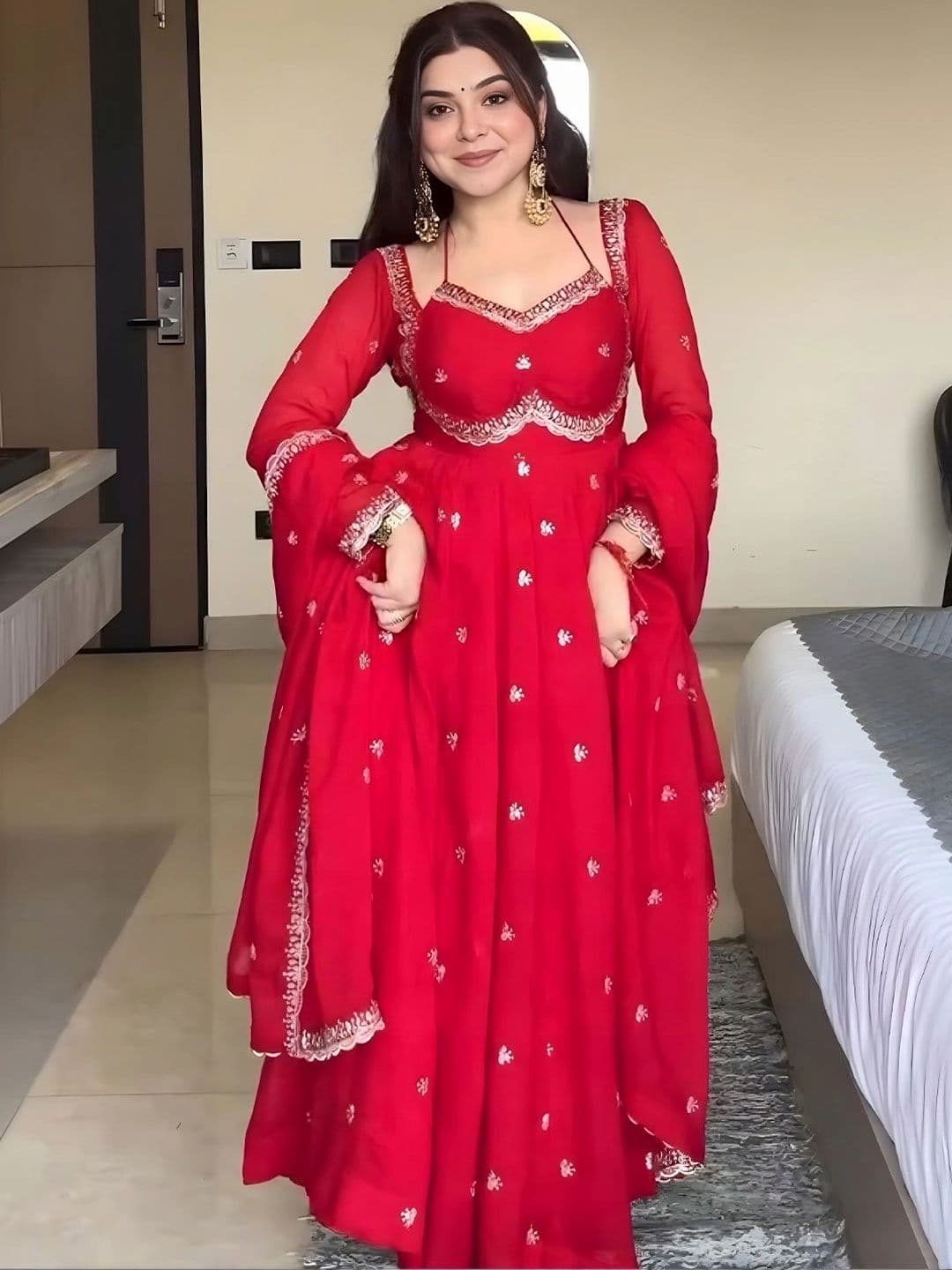 Anouk Women Ethnic Motifs Embroidered Empire Kurta with Trousers & With Dupatta - view 1
