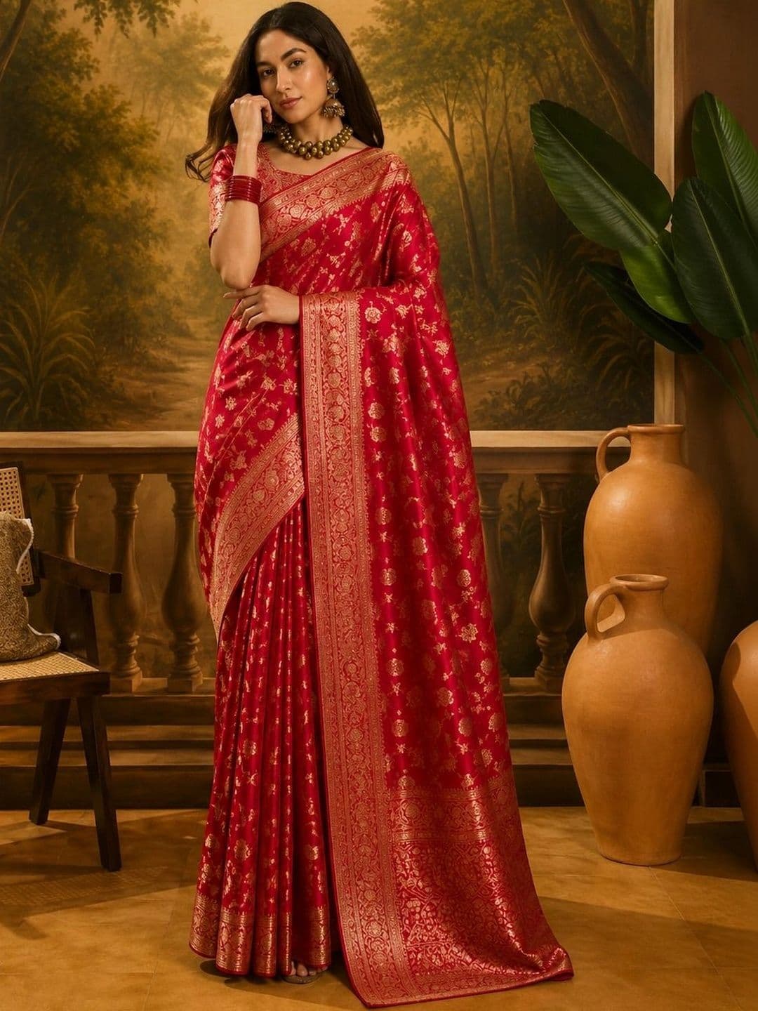 Moda Rapido Floral Zari Silk Blend Kanjeevaram Saree - view 1