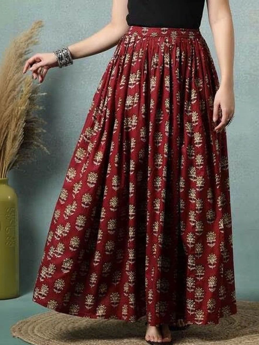 REAM Women Pure Cotton Floral Maxi Flared Skirt - view 1