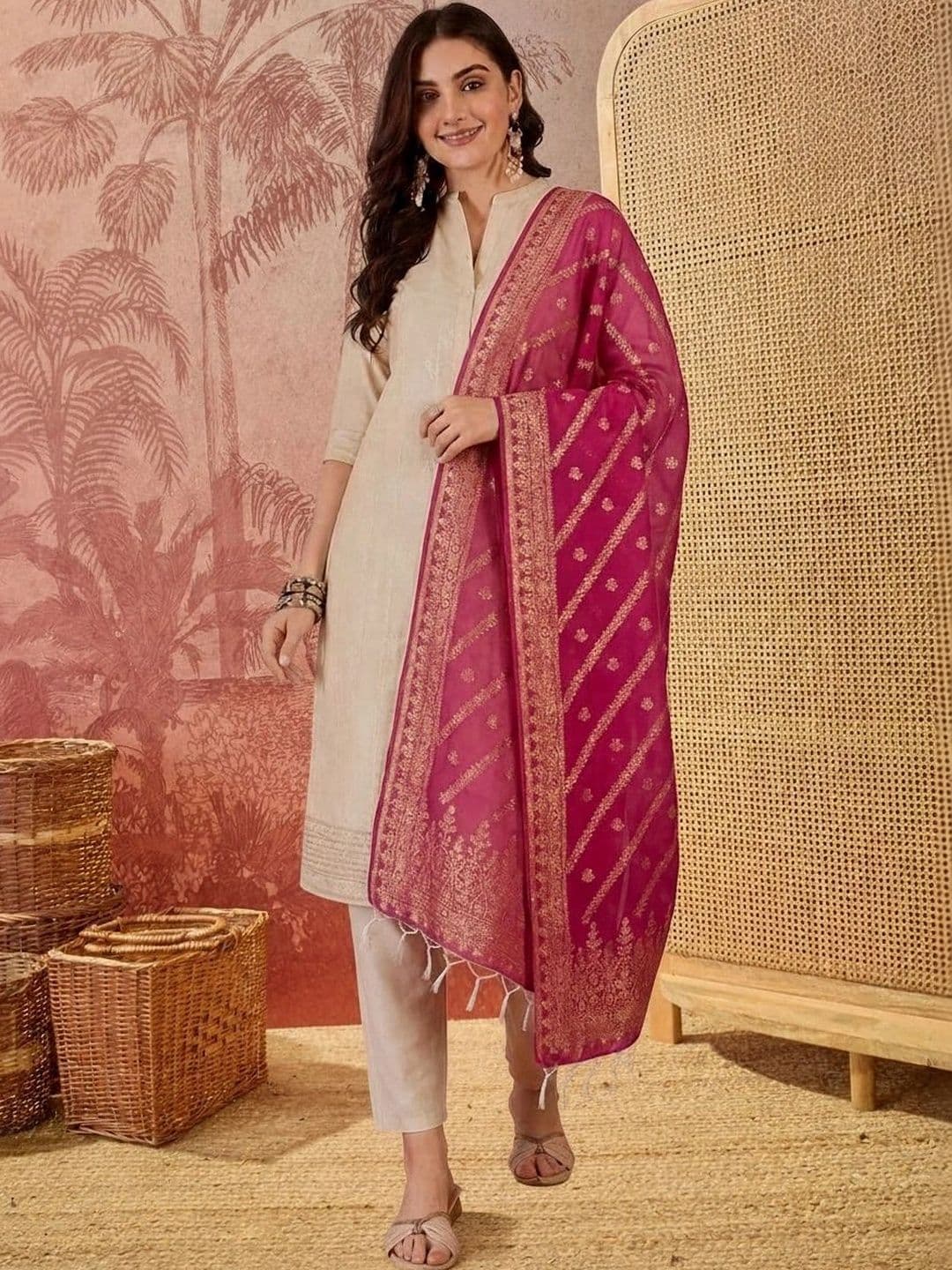 Sangria Ethnic Motifs Woven Design Dupatta with Zari - view 1