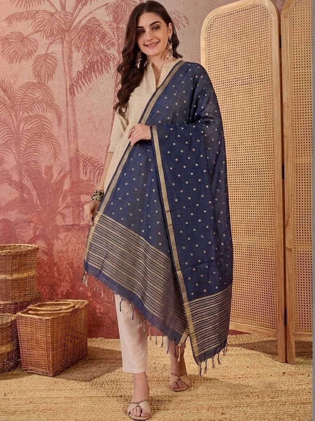 Sangria Ethnic Motifs Woven Design Dupatta with Zari - view 1