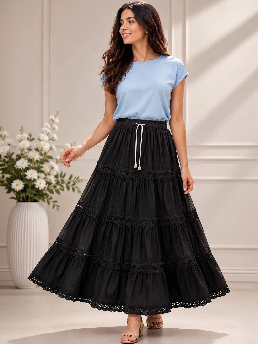 URBAN KANYA Women Pure Cotton Cotton Cambric Tiered Maxi Tiered Skirt - view 1