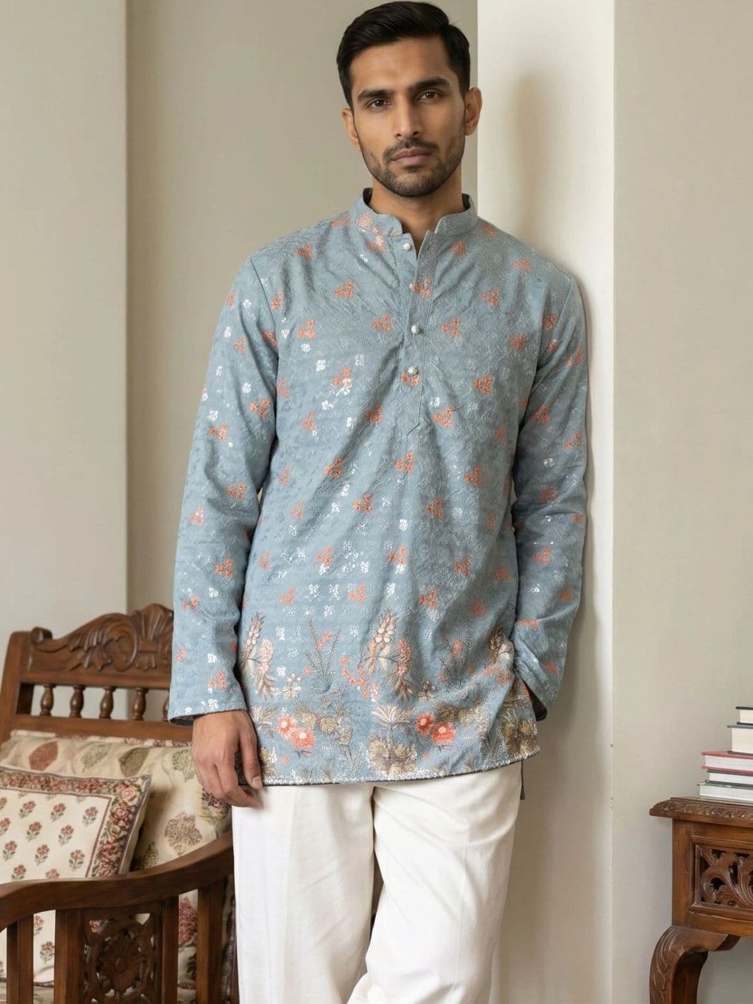 Jompers Men Floral Printed Sequinned Floral Kurta - view 1
