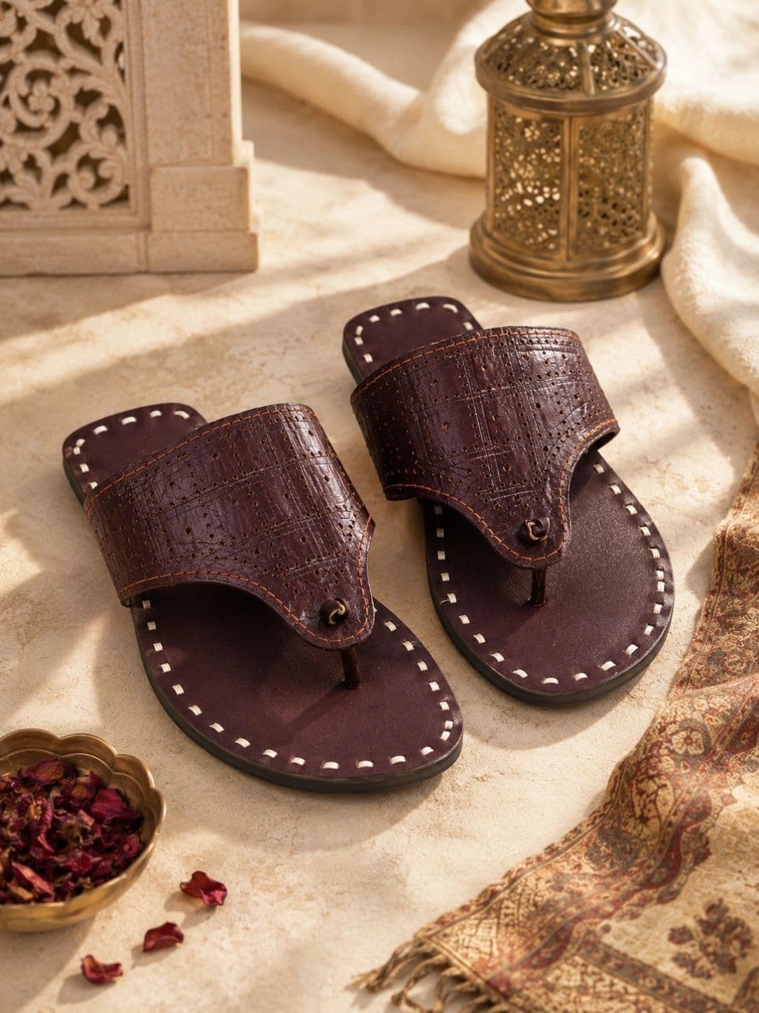 Anouk Men Textured Ethnic Mojaris with Laser Cuts Flats - view 1