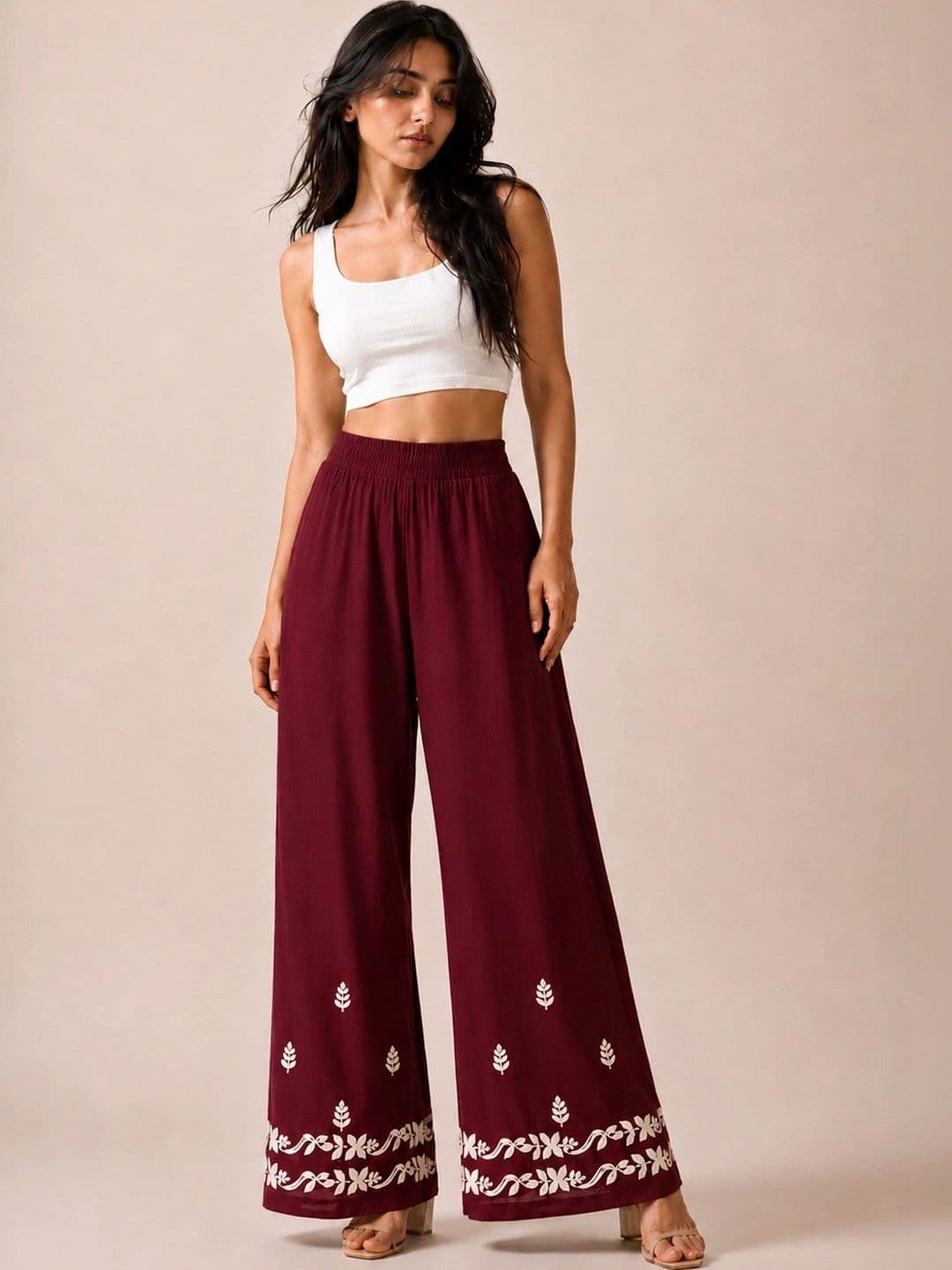 colorkosh Women Ethnic Motifs Embroidered Rayon Wide Leg Palazzos - view 1