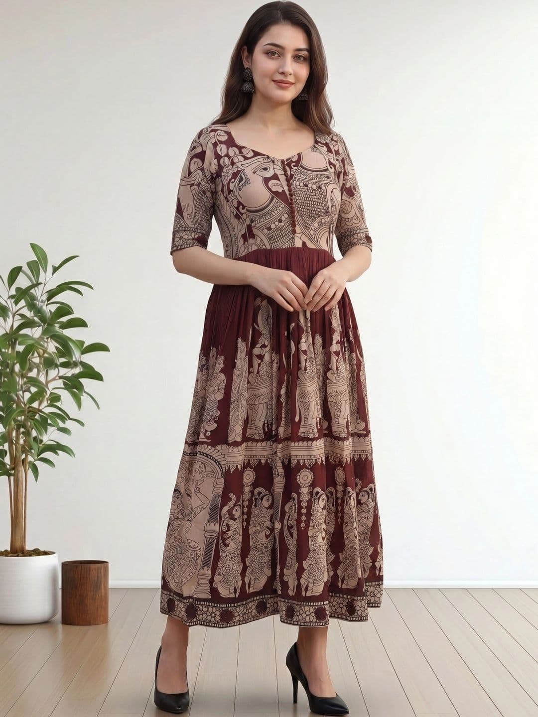 Moda Rapido Printed Round Neck A-Line Ethnic Dresses - view 1