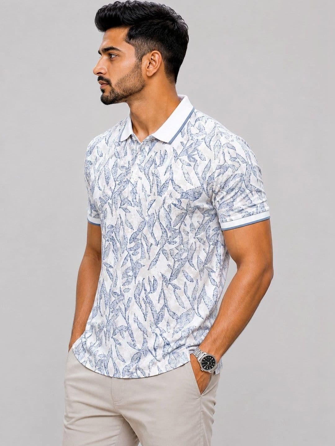 OKIA Men Floral Printed Polo Collar T-shirt - view 1