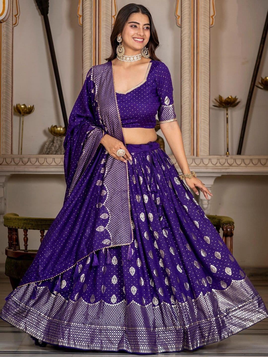 GULDORI Semi-Stitched Lehenga & Unstitched Blouse With Dupatta - view 1
