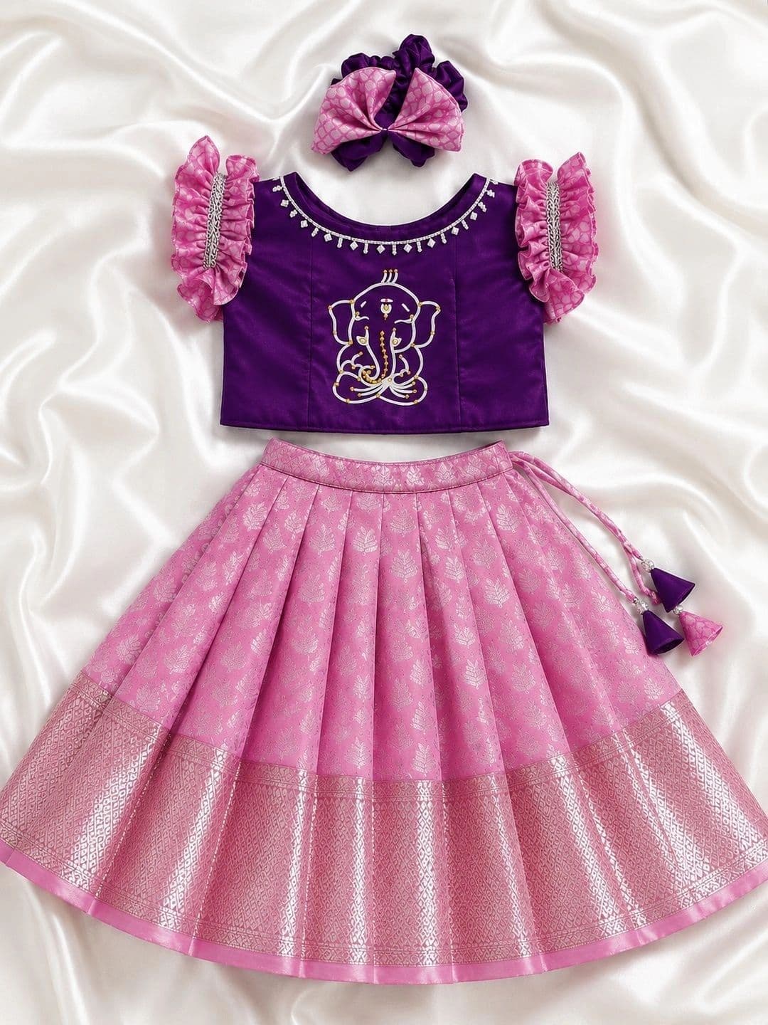 Babypattu Girls Embroidered Thread Work Ready to Wear Lehenga & - view 1