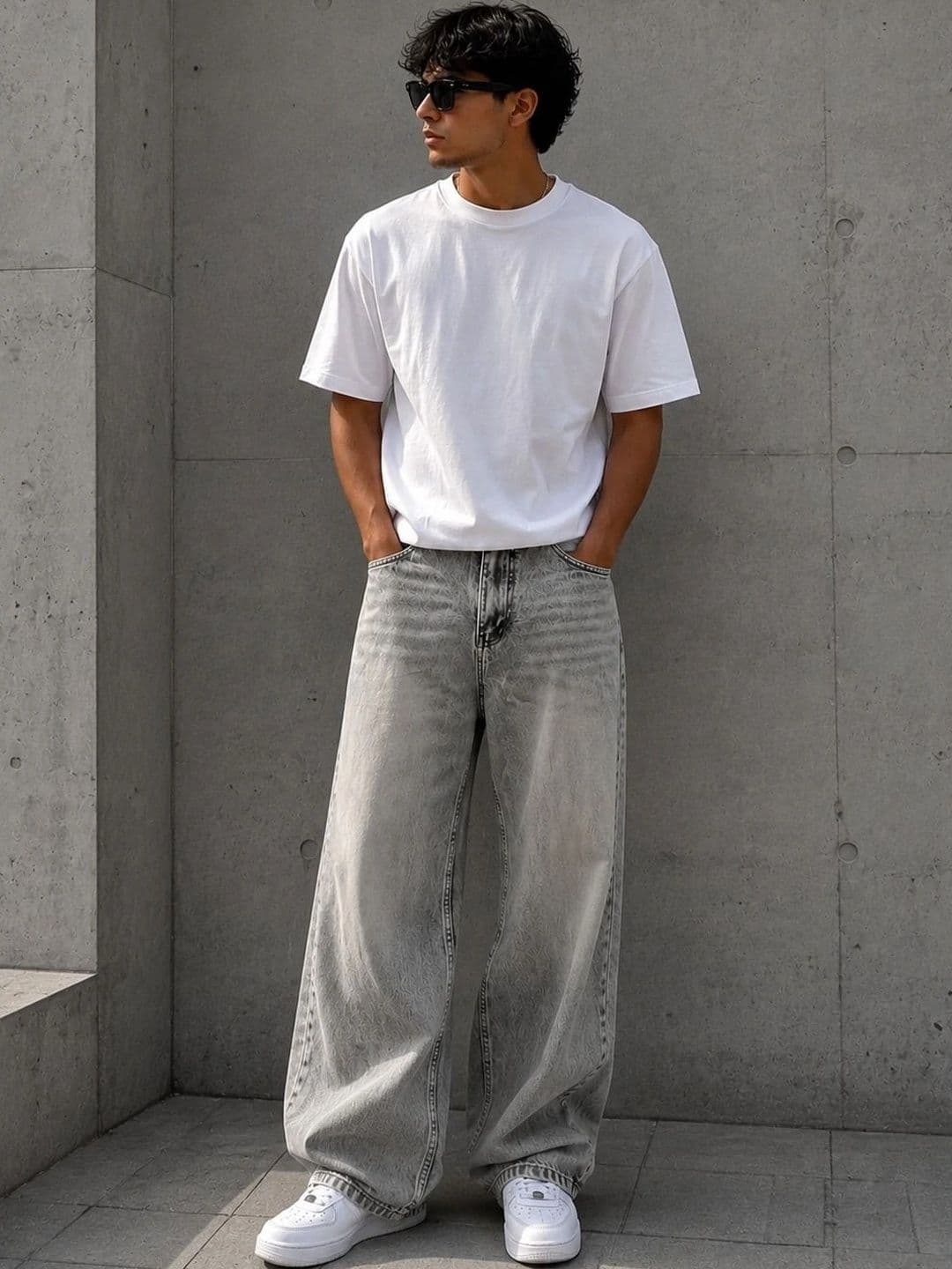 Line out line Men Wide Leg Mid-Rise Low Distress Heavy Fade Jeans - view 1