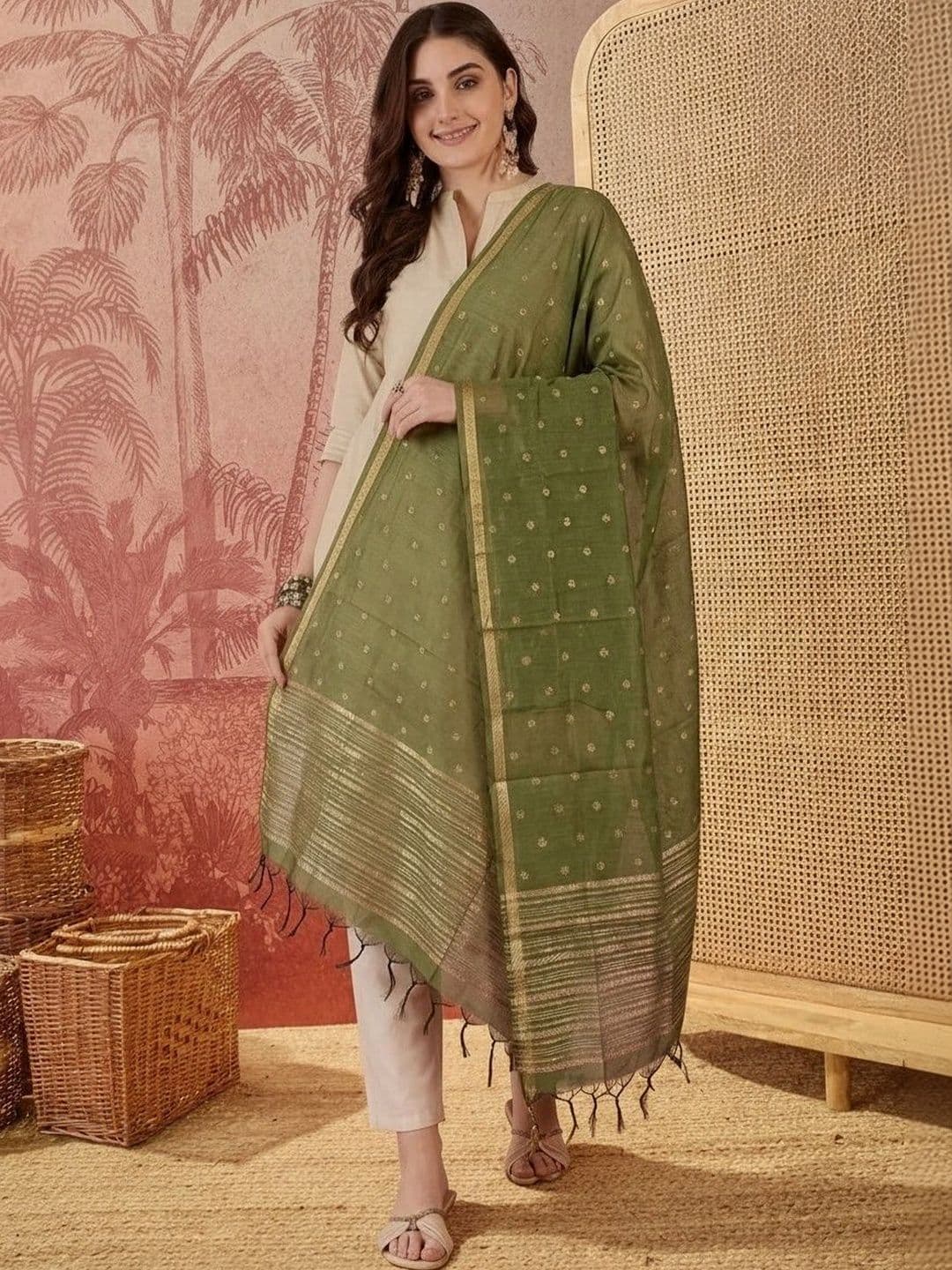Sangria Ethnic Motifs Woven Design Dupatta with Zari - view 1