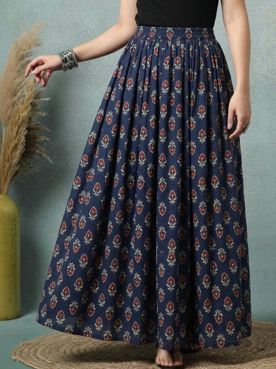 REAM Women Pure Cotton Floral Maxi Flared Skirt - view 1