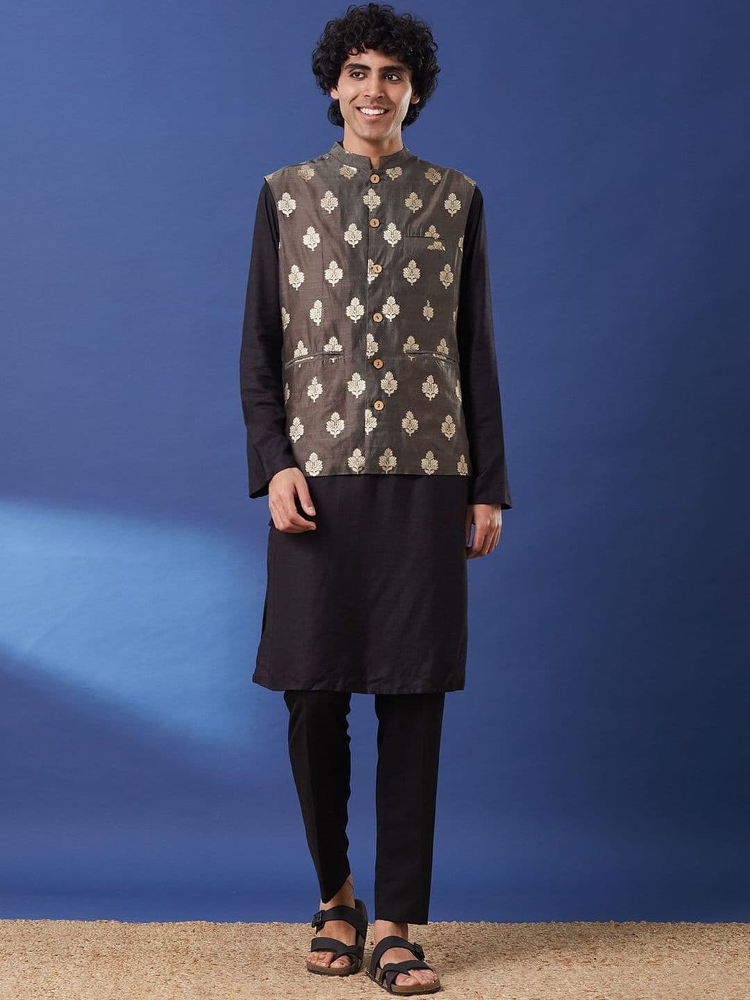 Taavi Men Zari Butti Embellished Mandarin Collar Nehru Jacket - view 1