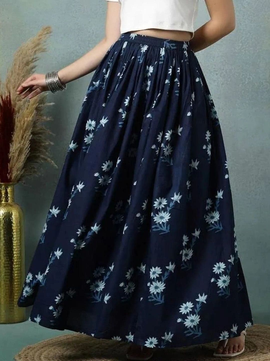 REAM Women Pure Cotton Floral Maxi Flared Skirt - view 1