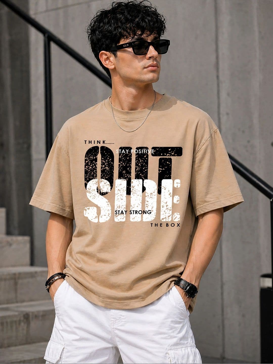 London Hills Men Typography Printed Half Sleeve Oversized Crew Neck T-shirt - view 1