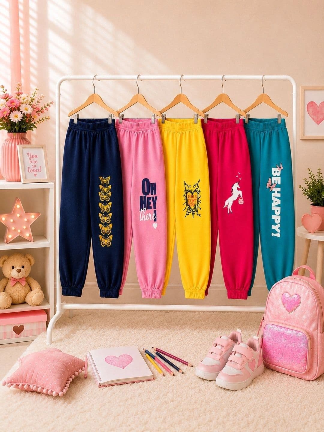 FAZZA Girls Pack Of 5 Printed Pure Cotton Joggers - view 1