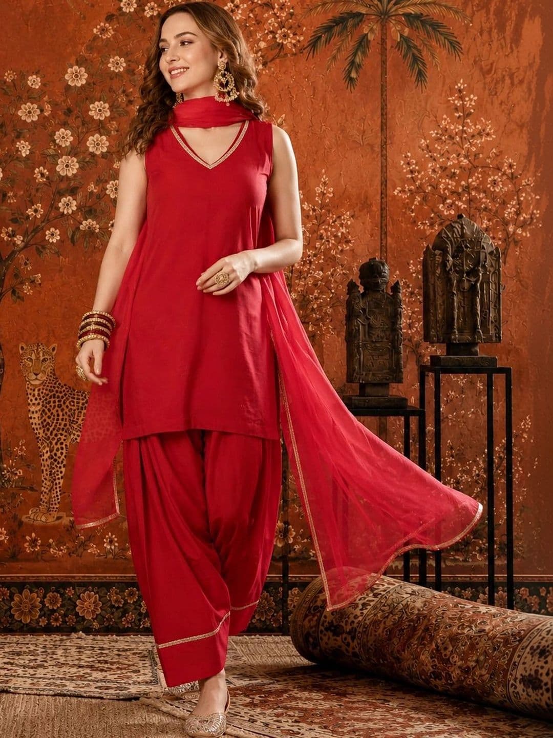 SangriaV-Neck Straight Farshi Salwar Suit Set - view 1