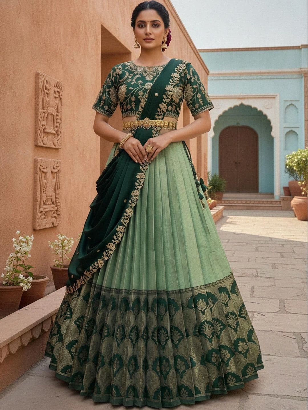 Pink Bindi Embellished Sequinned Unstitched Lehenga & Blouse With Dupatta - view 1