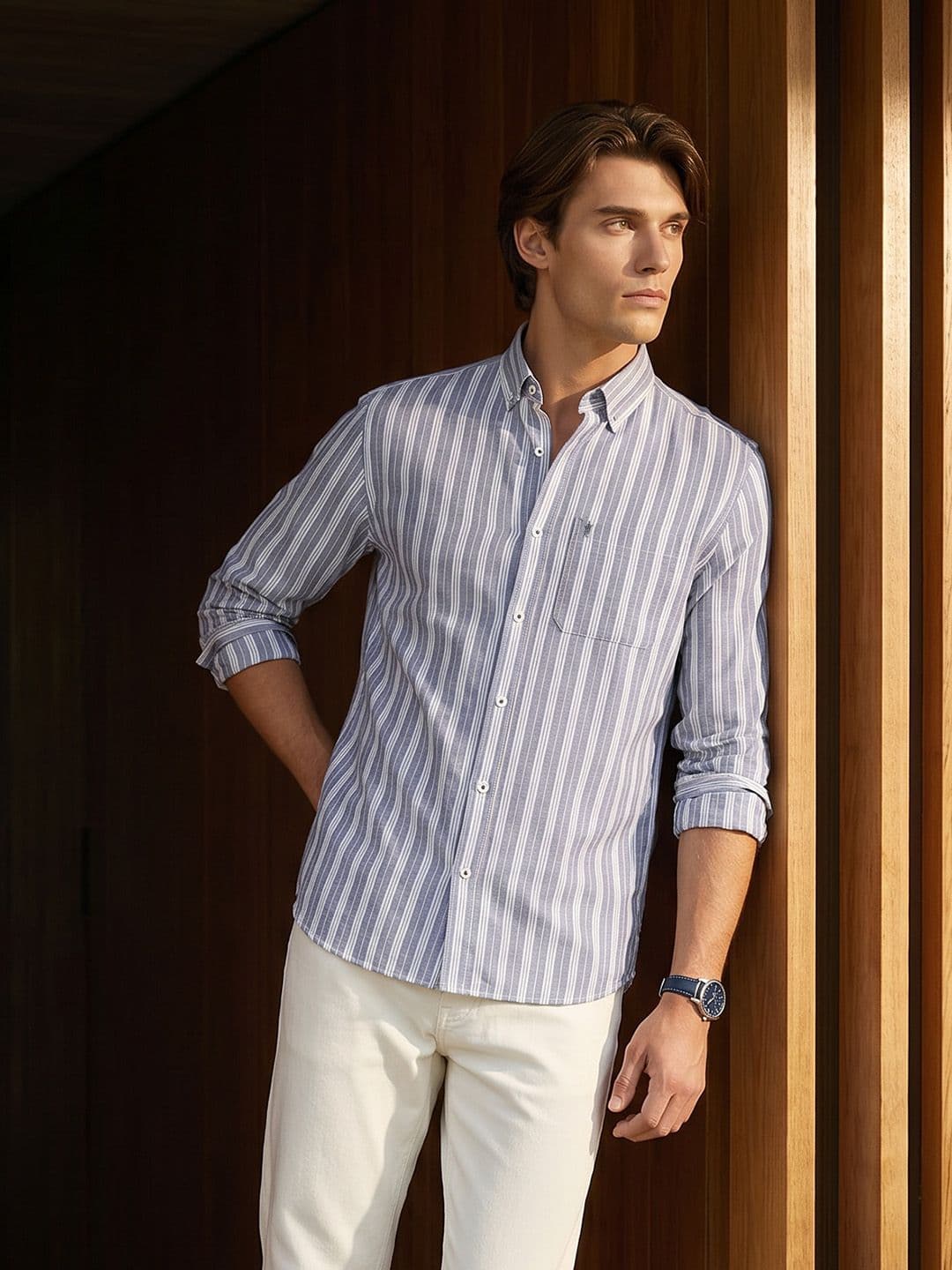 French Connection Striped Cotton Linen Casual Shirt - view 1