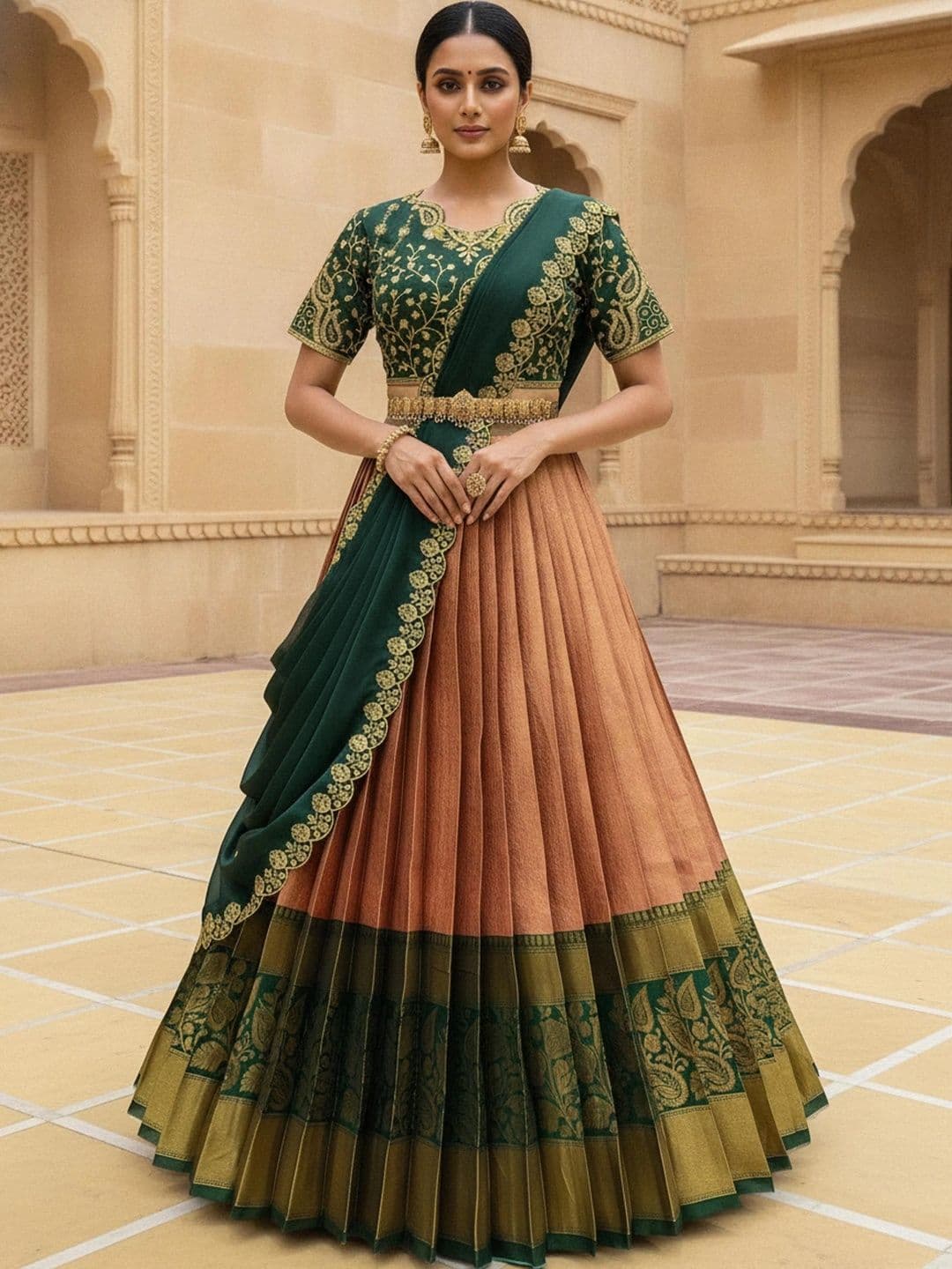 Pink Bindi Embellished Sequinned Unstitched Lehenga & Blouse With Dupatta - view 1