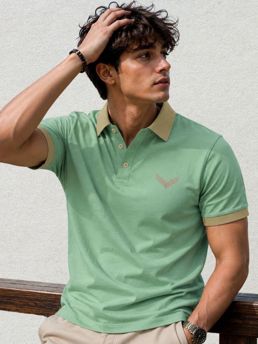 BOLD VIEW Men Brand Logo Colourblocked Polo Collar T-shirt - view 1