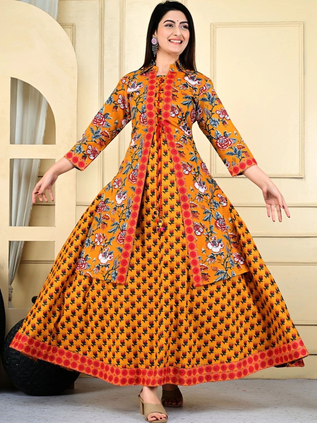 KALINI Women Floral Printed Indie Prints Anarkali Kurta - view 1
