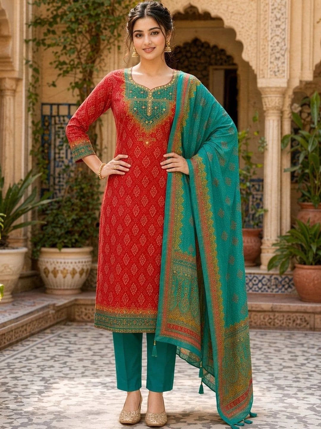 S.K.C Women Ethnic Motifs Printed Regular Kurta with Trousers & With Dupatta - view 1